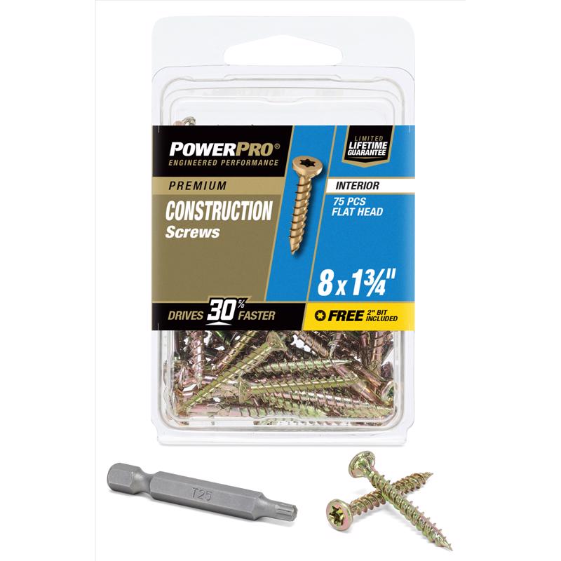HILLMAN Power Pro No. 8 X 1-3/4 in. L Star Coarse Wood Screws 75 pk