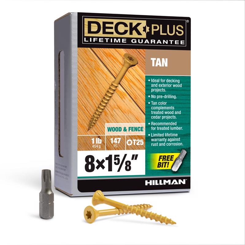 HILLMAN Deck Plus No. 8 in. X 1-5/8 in. L Tan Star Flat Head Exterior Deck Screws 1 lb 147 pk