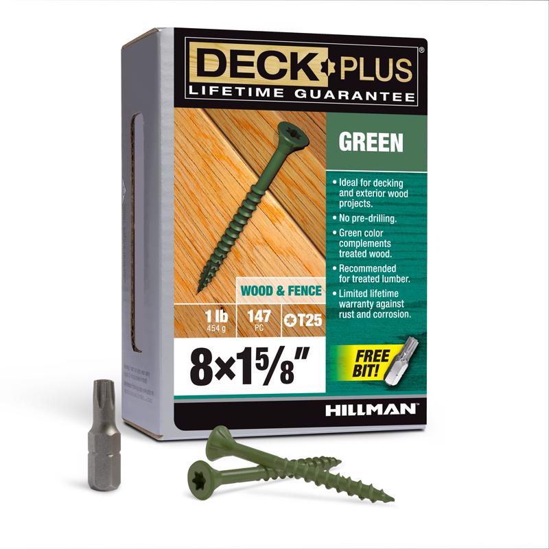 HILLMAN Deck Plus No. 8 Ga. X 1-5/8 in. L Green Star Flat Head Exterior Deck Screws 1 lb 147 pk