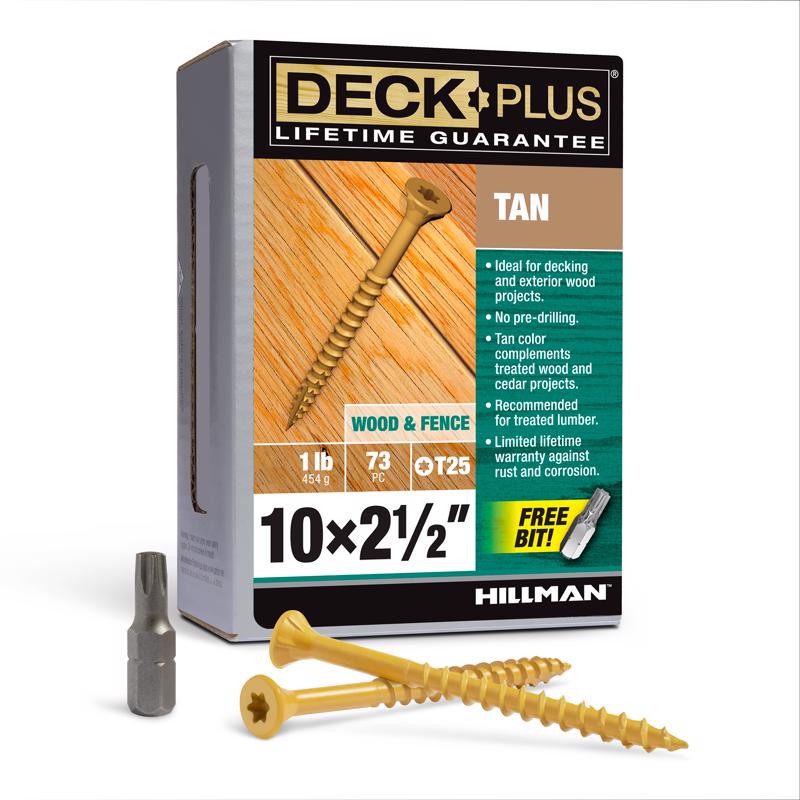 HILLMAN Deck Plus No. 10 in. X 2-1/2 in. L Tan Star Flat Head Exterior Deck Screws 1 lb 73 pk