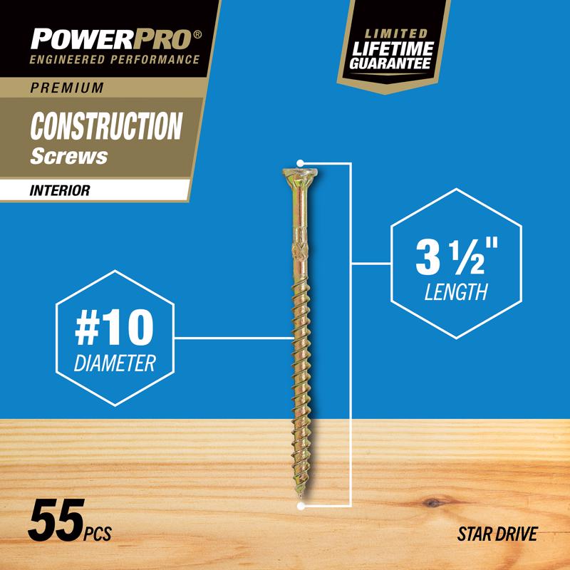 HILLMAN Power Pro No. 10 X 3-1/2 in. L Star Coarse Wood Screws 55 pk