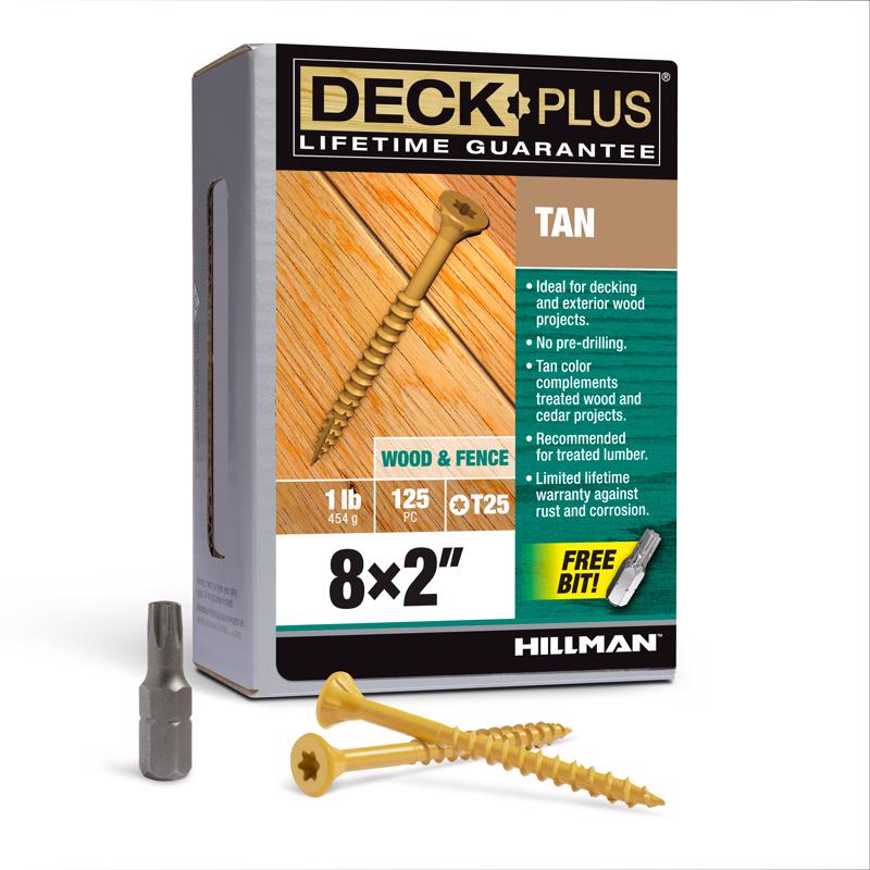 HILLMAN Deck Plus No. 8 Ga. X 2 in. L Tan Star Flat Head Exterior Deck Screws 1 lb 125 pk