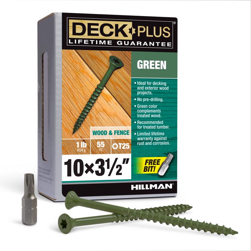 HILLMAN Deck Plus No. 10 Ga. X 3-1/2 in. L Green Star Flat Head Exterior Deck Screws 1 lb 55 pk
