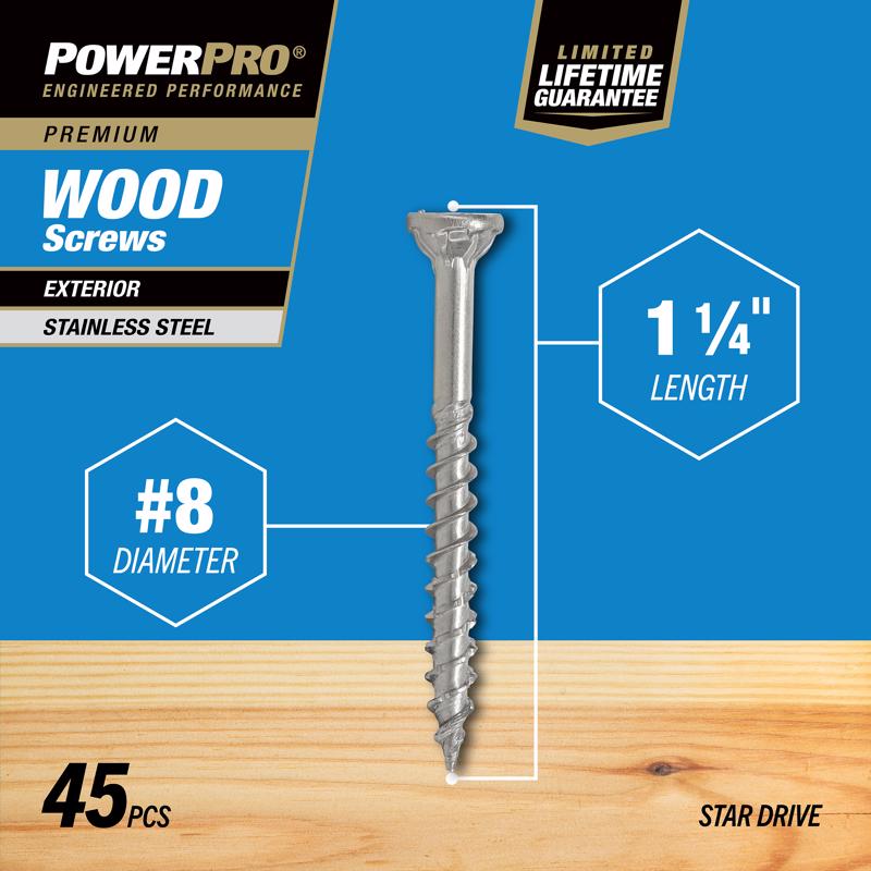 HILLMAN Power Pro No. 8 X 1-1/4 in. L Star Coarse Exterior Wood Screw 45 pk