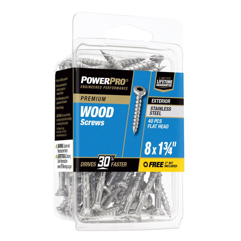 HILLMAN Power Pro No. 8 X 1-3/4 in. L Star Coarse Exterior Wood Screw 40 pk