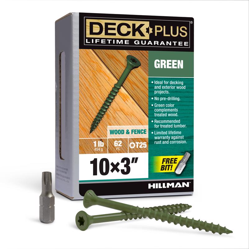 HILLMAN Deck Plus No. 10 Ga. X 3 in. L Green Star Flat Head Exterior Deck Screws 1 lb 62 pk