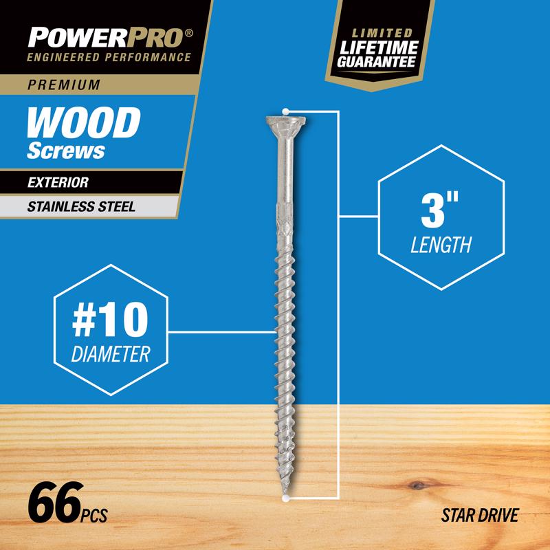 HILLMAN Power Pro No. 10 Ga. X 3 in. L Stainless Steel Star Flat Head Exterior Deck Screws 1 lb 66 p