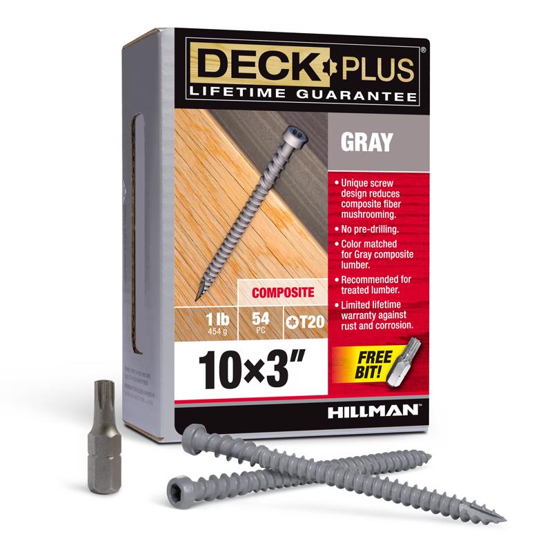 HILLMAN Deck Plus No. 10 Ga. X 3 in. L Gray Star Flat Head Composite Deck Screws 1 lb 54 pk