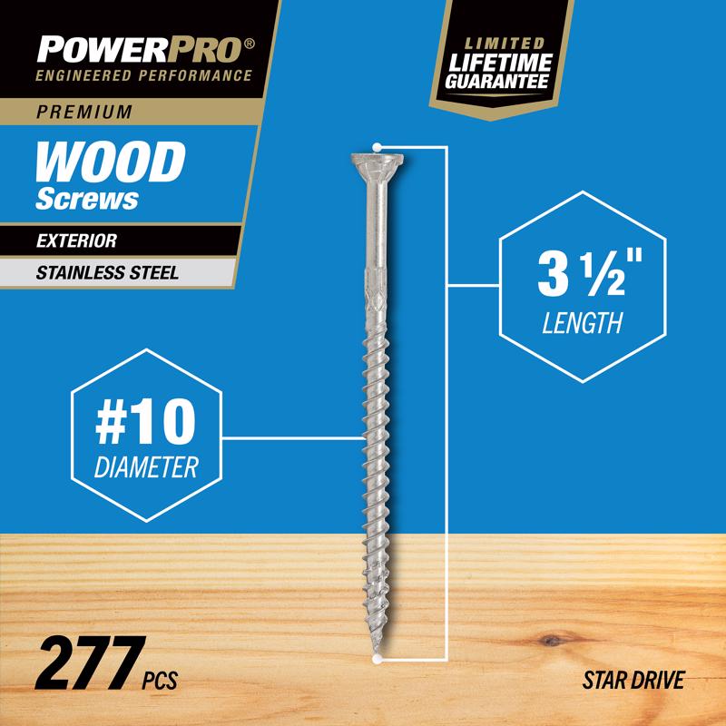HILLMAN Power Pro No. 10 Ga. X 3-1/2 in. L Stainless Steel Star Flat Head Exterior Deck Screws 5 lb