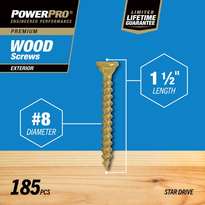HILLMAN Power Pro No. 8 X 1-1/2 in. L Star Coarse Exterior Wood Screw 185 pk