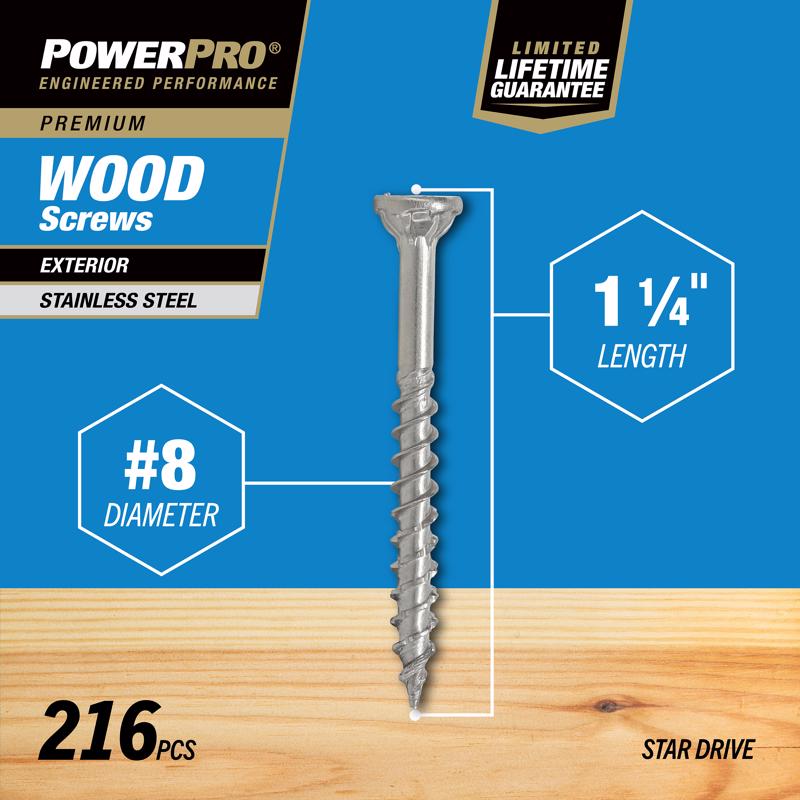 HILLMAN Power Pro No. 8 Ga. X 1-1/4 in. L Stainless Steel Star Flat Head Exterior Deck Screws 1 lb 2