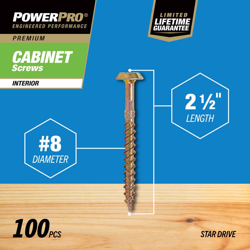 HILLMAN Power Pro No. 8 X 2-1/2 in. L Star Coarse Cabinet Screws 100 pk