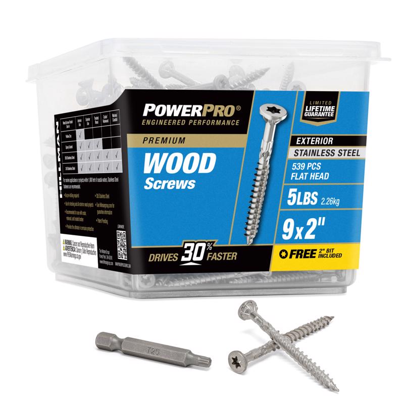 HILLMAN Power Pro No. 9 Ga. X 2 in. L Stainless Steel Star Flat Head Exterior Deck Screws 5 lb 539 p