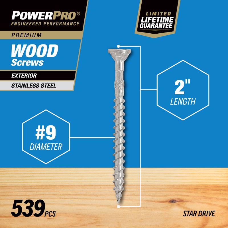 HILLMAN Power Pro No. 9 Ga. X 2 in. L Stainless Steel Star Flat Head Exterior Deck Screws 5 lb 539 p