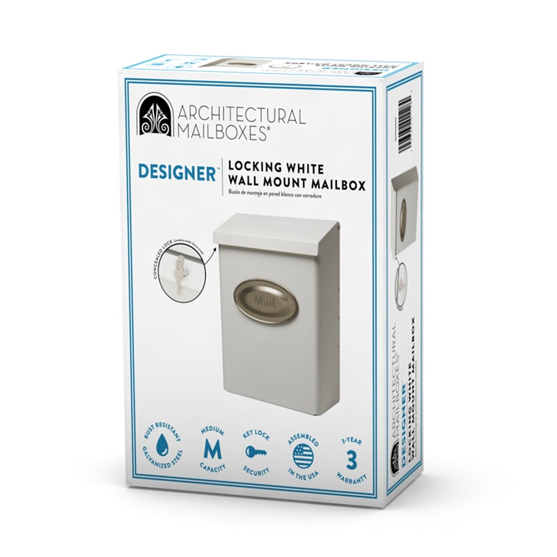 Gibraltar Mailboxes Designer Series DVKW0000 Mailbox, 440 cu-in Capacity, Galvanized Steel, Powder-Coated, White