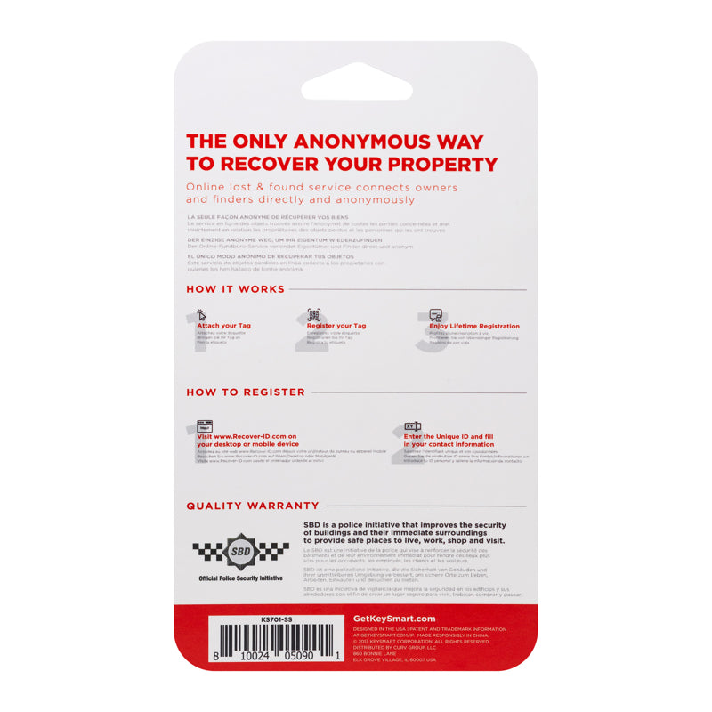 KeySmart RecoverID Stainless Steel Silver Key ID Tag