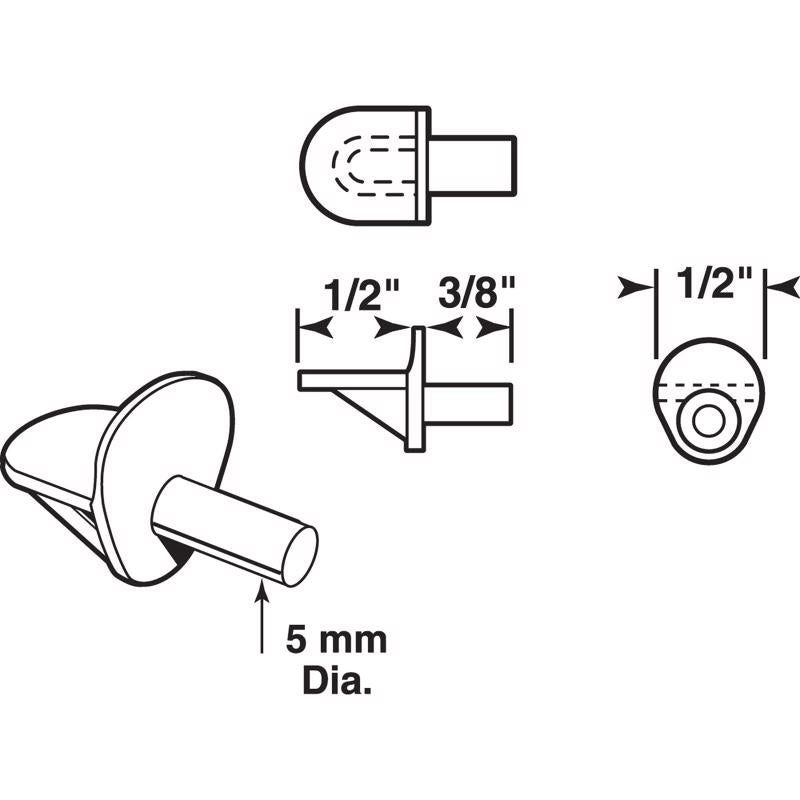 Richelieu Clear Plastic Shelf Support Peg 1 Ga. 5 lb, Pack of 5