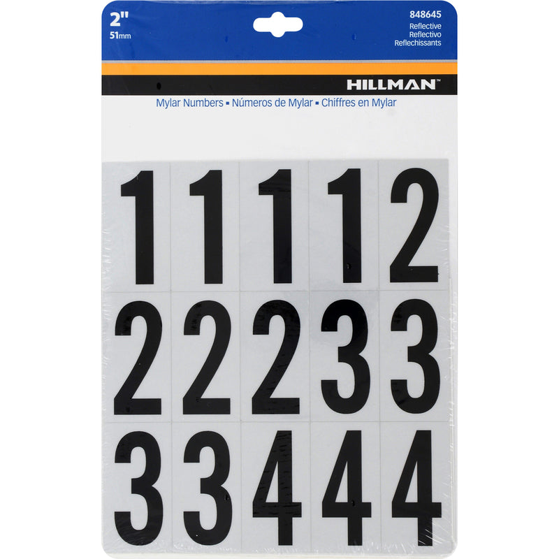 HILLMAN 2 in. Reflective Black Vinyl Self-Adhesive Number Set 0-9 35 pc, Pack of 6