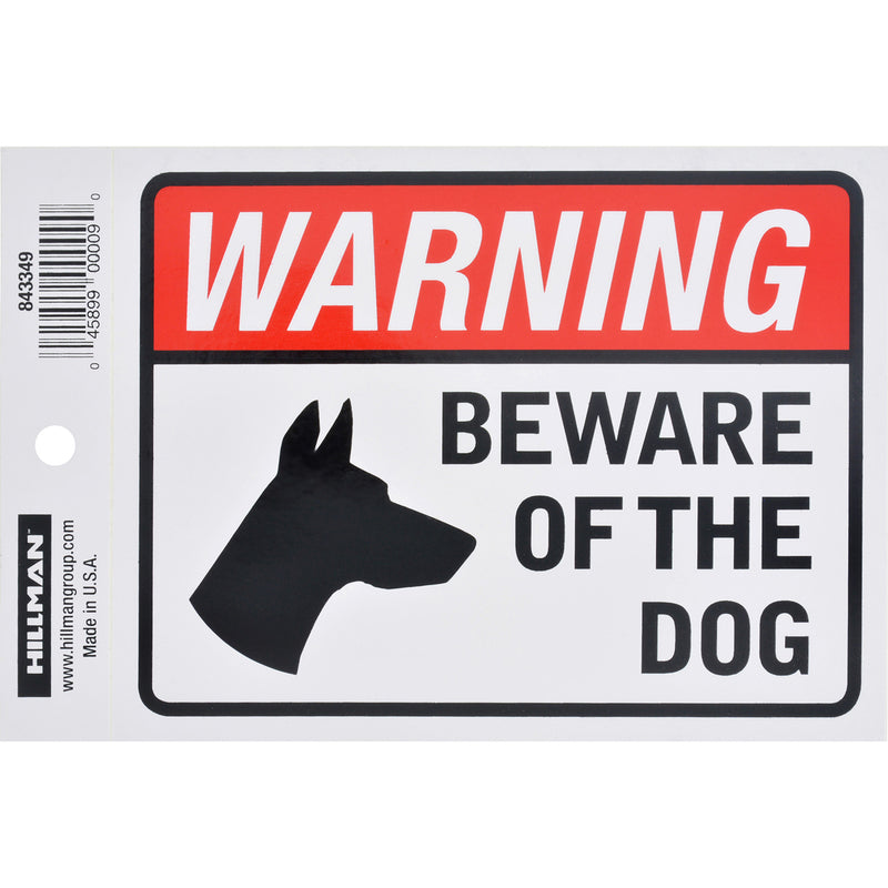 HILLMAN English White Beware Decal 4 in. H X 6 in. W, Pack of 6