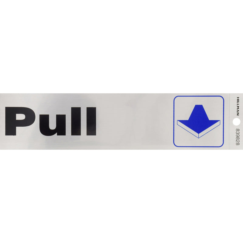 HILLMAN English Silver Push/Pull Decal 2 in. H X 8 in. W, Pack of 6