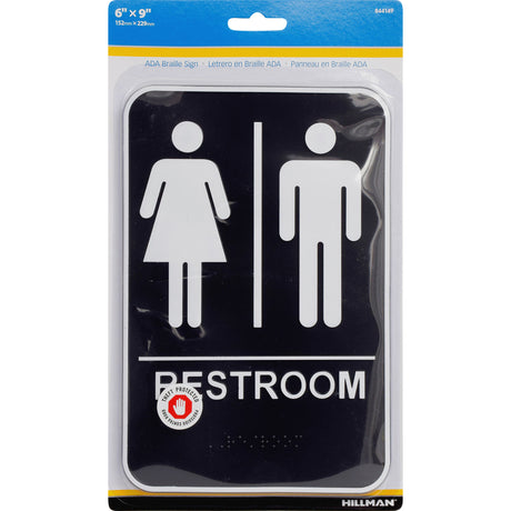 HILLMAN English Black Restroom Plaque 9 in. H X 6 in. W, Pack of 3