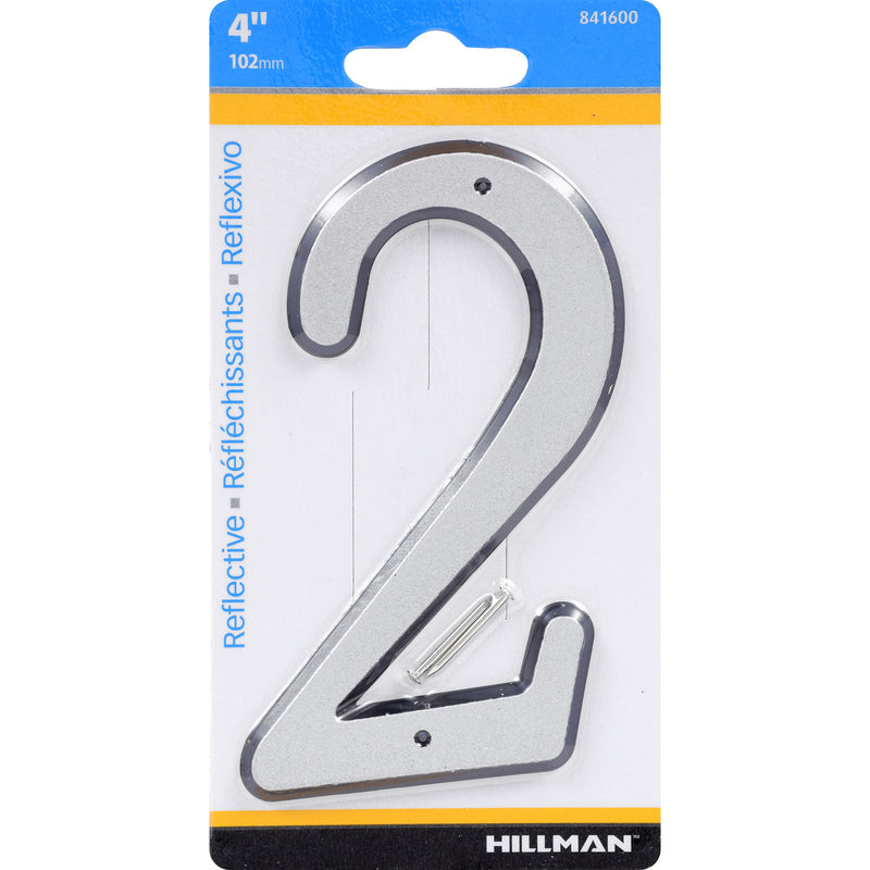 HILLMAN 4 in. Reflective Silver Plastic Nail-On Number 2 1 pc, Pack of 3