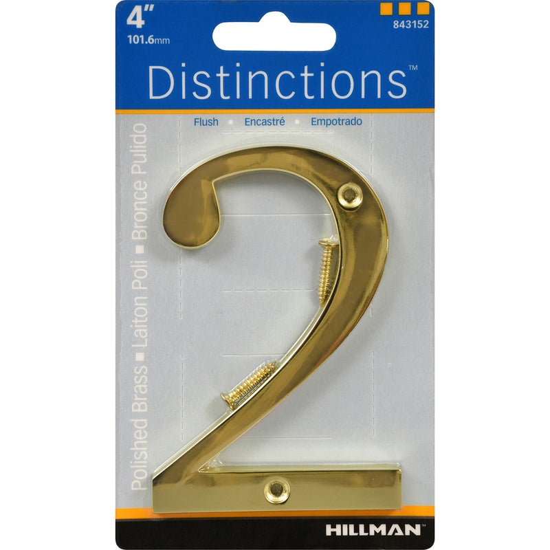 HILLMAN Distinctions 4 in. Gold Zinc Die-Cast Screw-On Number 2 1 pc, Pack of 3