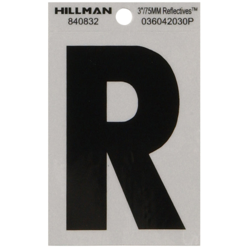 HILLMAN 3 in. Reflective Black Vinyl Self-Adhesive Letter R 1 pc, Pack of 6
