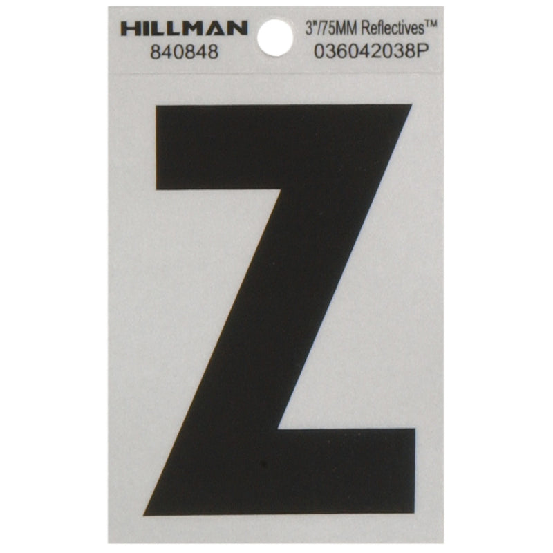 HILLMAN 3 in. Reflective Black Vinyl Self-Adhesive Letter Z 1 pc, Pack of 6