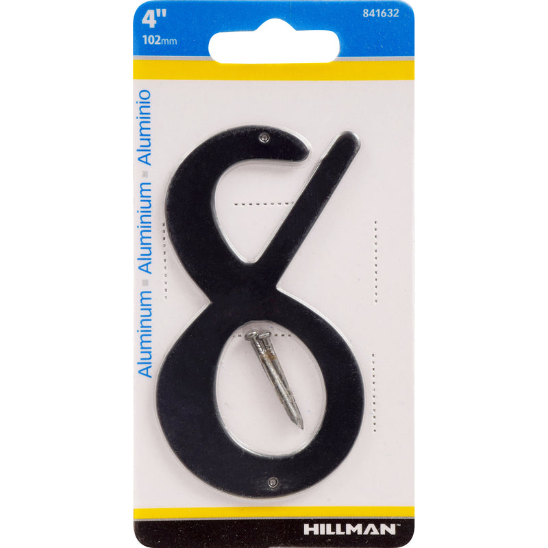 HILLMAN 4 in. Black Aluminum Nail-On Number 8 1 pc, Pack of 3