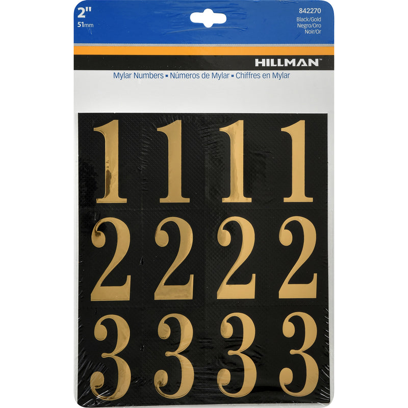 HILLMAN 2 in. Gold Vinyl Self-Adhesive Number Set 0-9 32 pc, Pack of 6