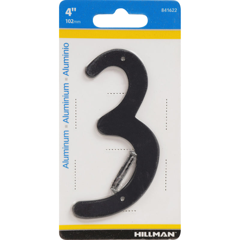 HILLMAN 4 in. Black Aluminum Nail-On Number 3 1 pc, Pack of 3