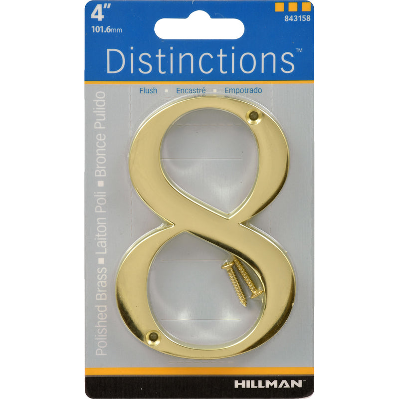 HILLMAN Distinctions 4 in. Gold Zinc Die-Cast Screw-On Number 8 1 pc, Pack of 3