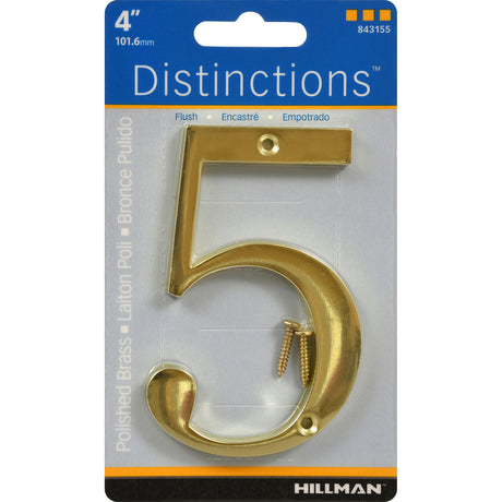 HILLMAN Distinctions 4 in. Gold Zinc Die-Cast Screw-On Number 5 1 pc, Pack of 3