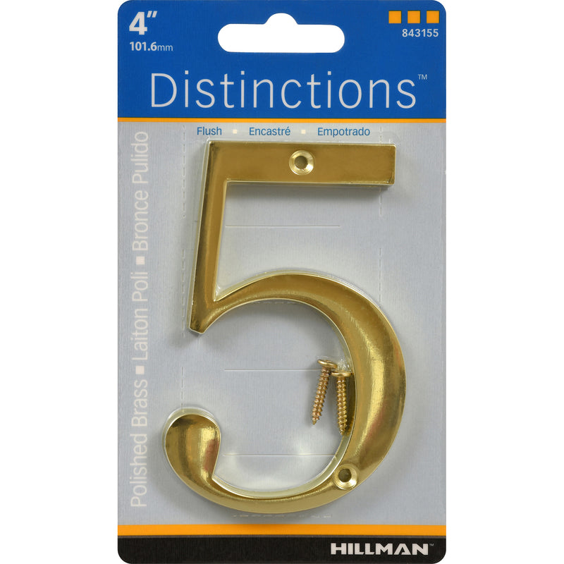 HILLMAN Distinctions 4 in. Gold Zinc Die-Cast Screw-On Number 5 1 pc, Pack of 3