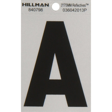 HILLMAN 3 in. Reflective Black Vinyl Self-Adhesive Letter A 1 pc, Pack of 6