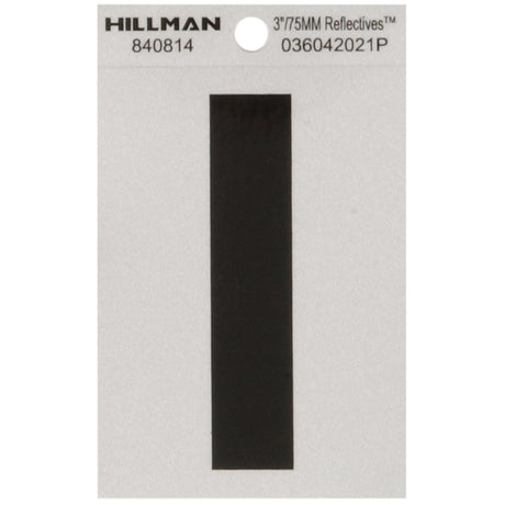 HILLMAN 3 in. Reflective Black Vinyl Self-Adhesive Letter I 1 pc, Pack of 6