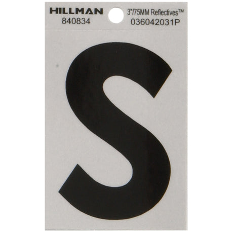 HILLMAN 3 in. Reflective Black Vinyl Self-Adhesive Letter S 1 pc, Pack of 6