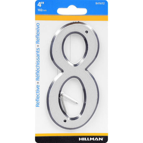 HILLMAN 4 in. Reflective Silver Plastic Nail-On Number 8 1 pc, Pack of 3