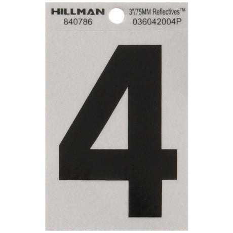 HILLMAN 3 in. Reflective Black Vinyl Self-Adhesive Number 4 1 pc, Pack of 6