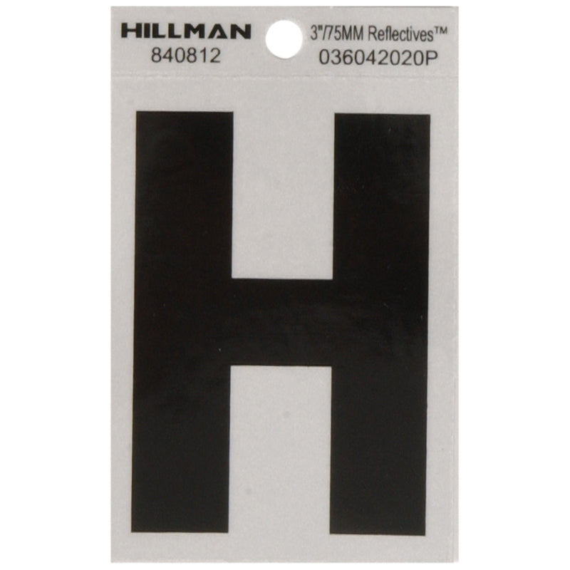 HILLMAN 3 in. Reflective Black Vinyl Self-Adhesive Letter H 1 pc, Pack of 6