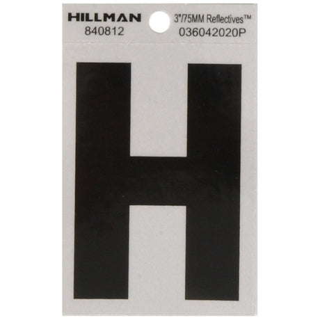 HILLMAN 3 in. Reflective Black Vinyl Self-Adhesive Letter H 1 pc, Pack of 6