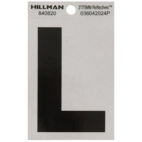 HILLMAN 3 in. Reflective Black Vinyl Self-Adhesive Letter L 1 pc, Pack of 6