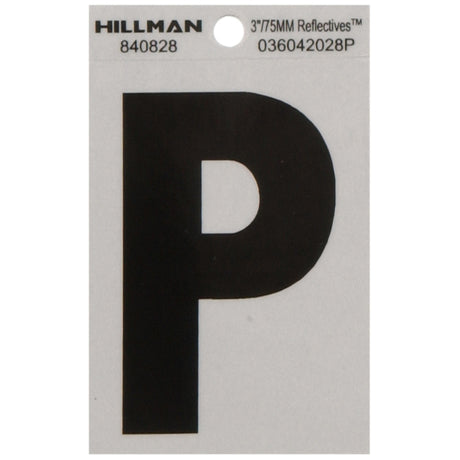 HILLMAN 3 in. Reflective Black Vinyl Self-Adhesive Letter P 1 pc, Pack of 6
