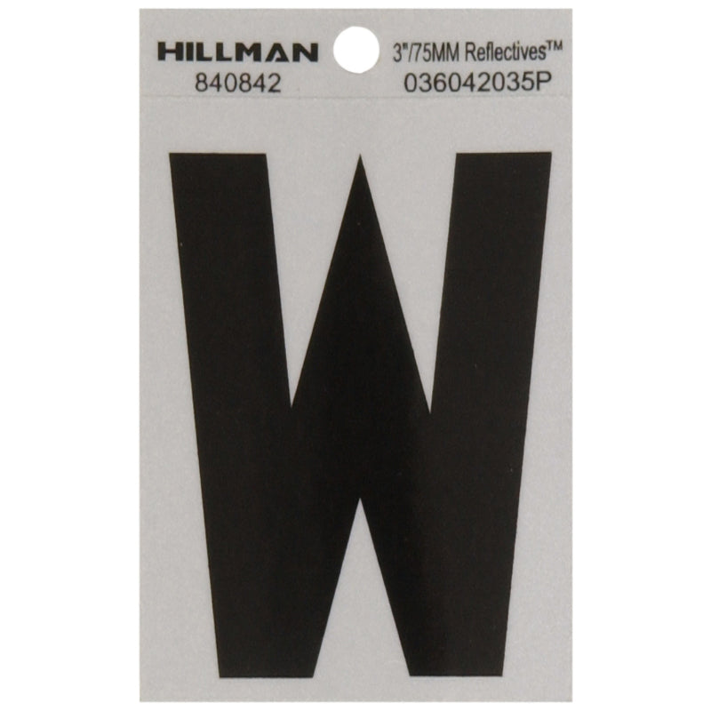 HILLMAN 3 in. Reflective Black Vinyl Self-Adhesive Letter W 1 pc, Pack of 6