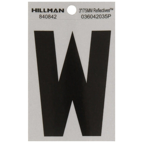 HILLMAN 3 in. Reflective Black Vinyl Self-Adhesive Letter W 1 pc, Pack of 6