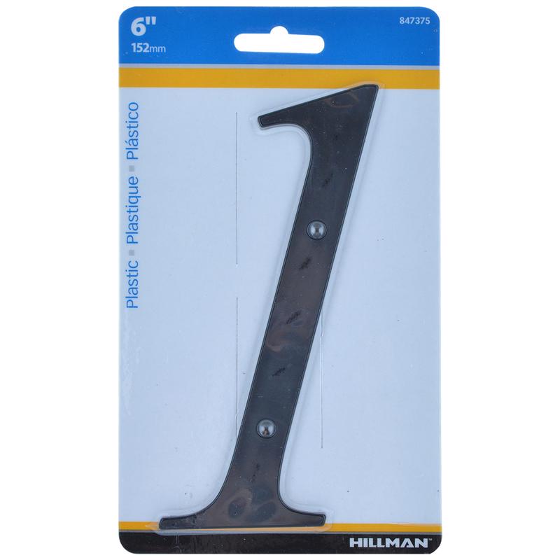 HILLMAN 6 in. Black Plastic Nail-On Number 1 1 pc, Pack of 3