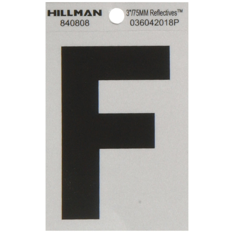 HILLMAN 3 in. Reflective Black Vinyl Self-Adhesive Letter F 1 pc, Pack of 6