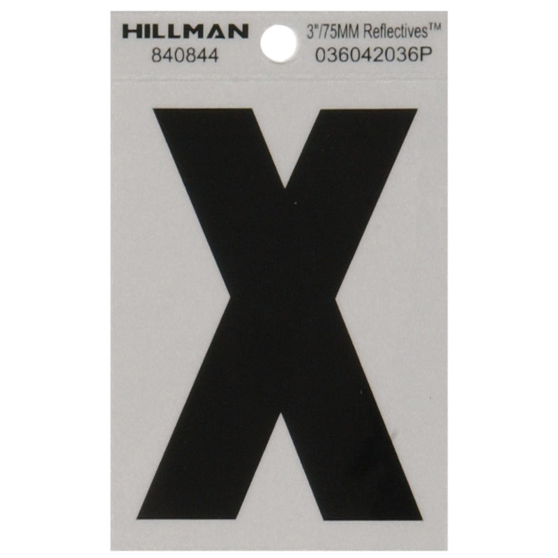 HILLMAN 3 in. Reflective Black Vinyl Self-Adhesive Letter X 1 pc, Pack of 6
