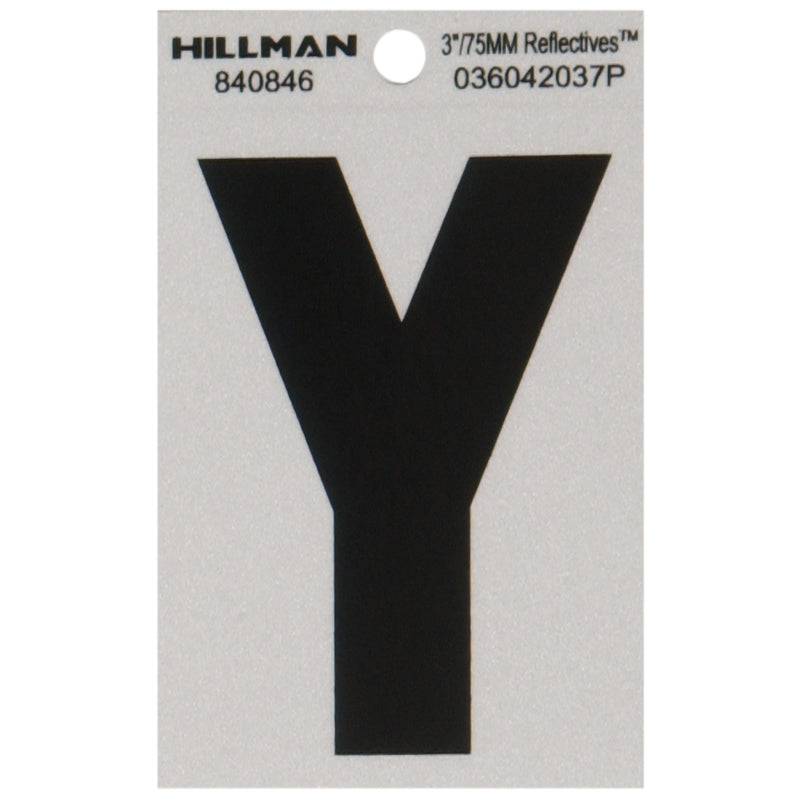 HILLMAN 3 in. Reflective Black Vinyl Self-Adhesive Letter Y 1 pc, Pack of 6
